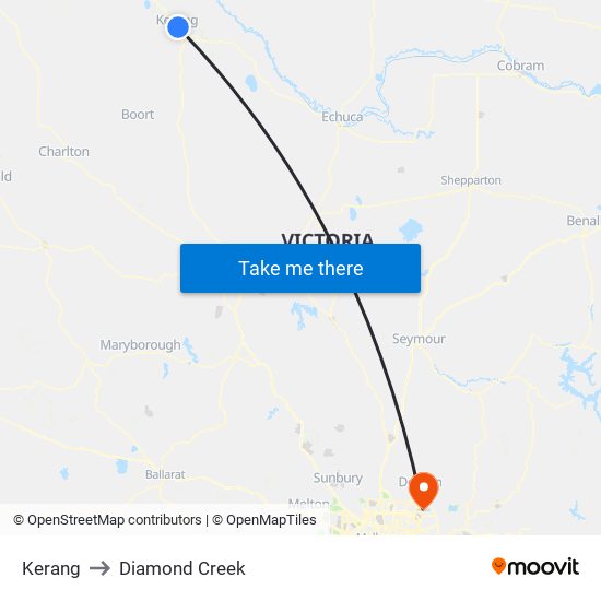 Kerang to Diamond Creek map