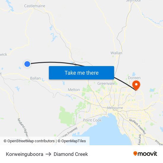 Korweinguboora to Diamond Creek map