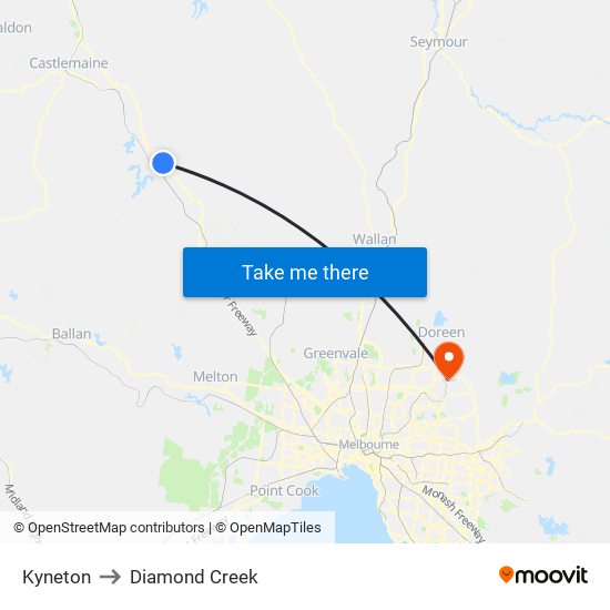Kyneton to Diamond Creek map