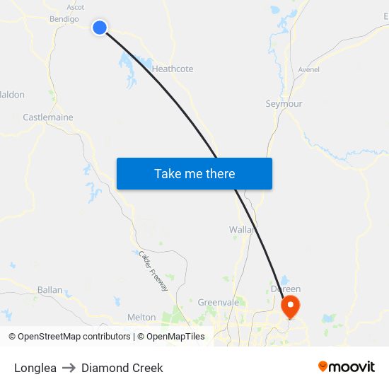 Longlea to Diamond Creek map