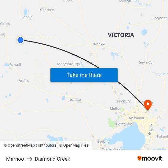 Marnoo to Diamond Creek map