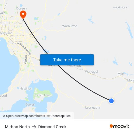 Mirboo North to Diamond Creek map