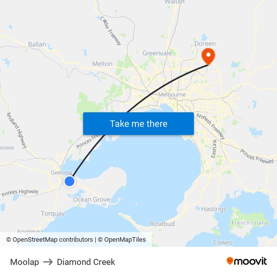 Moolap to Diamond Creek map