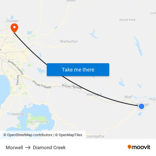 Morwell to Diamond Creek map