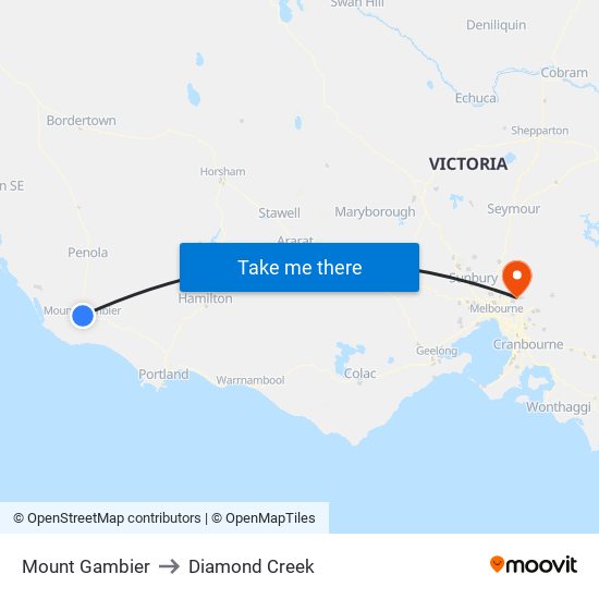 Mount Gambier to Diamond Creek map