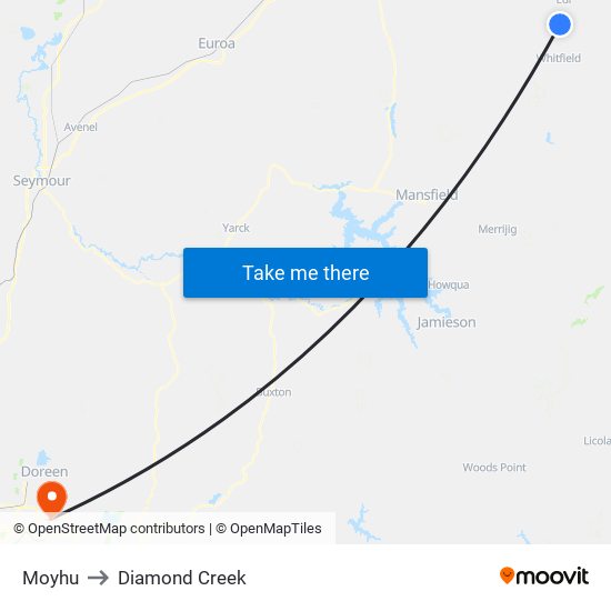Moyhu to Diamond Creek map