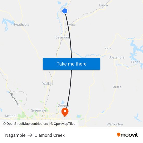 Nagambie to Diamond Creek map