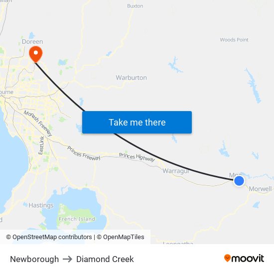Newborough to Diamond Creek map