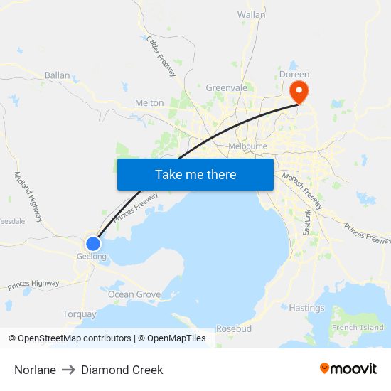Norlane to Diamond Creek map