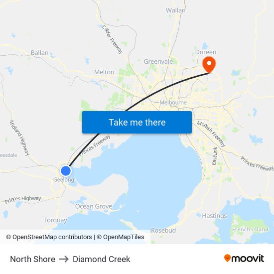 North Shore to Diamond Creek map