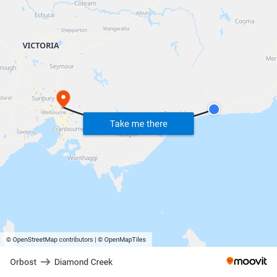 Orbost to Diamond Creek map