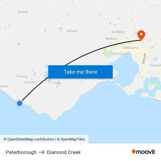 Peterborough to Diamond Creek map