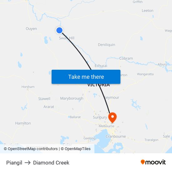 Piangil to Diamond Creek map