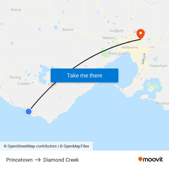 Princetown to Diamond Creek map