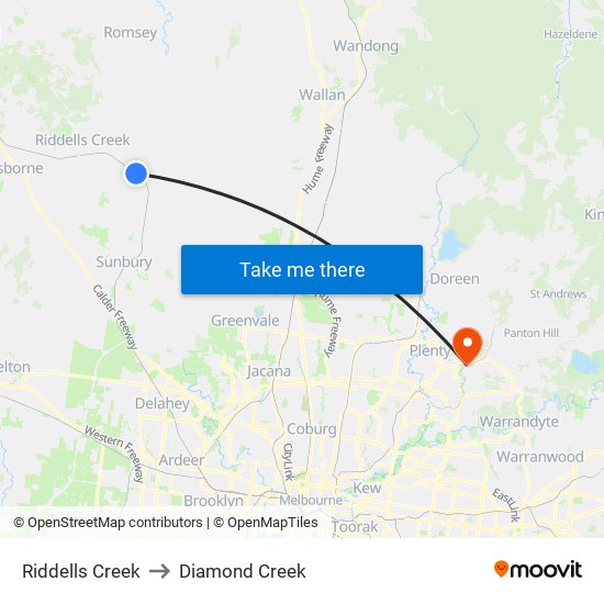 Riddells Creek to Diamond Creek map