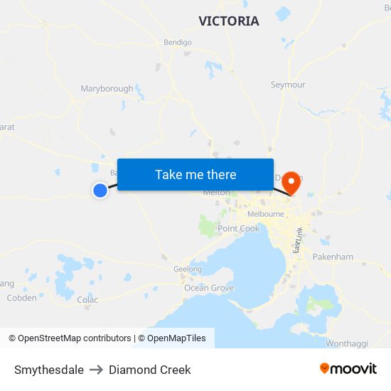 Smythesdale to Diamond Creek map