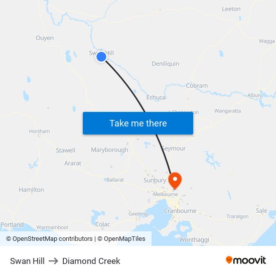 Swan Hill to Diamond Creek map