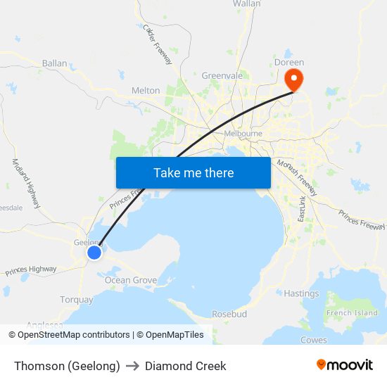 Thomson (Geelong) to Diamond Creek map