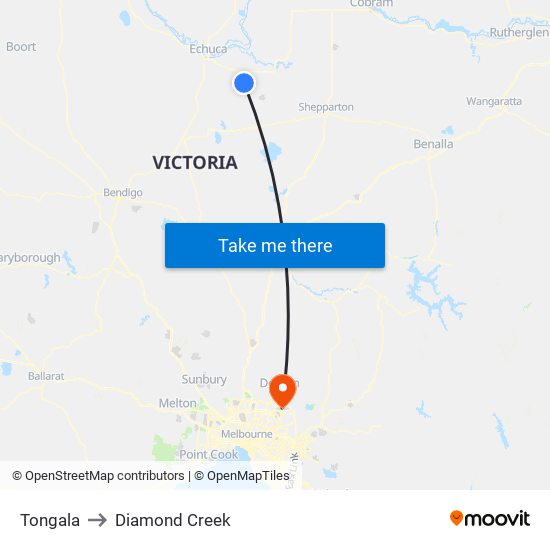 Tongala to Diamond Creek map