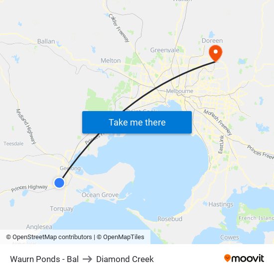 Waurn Ponds - Bal to Diamond Creek map