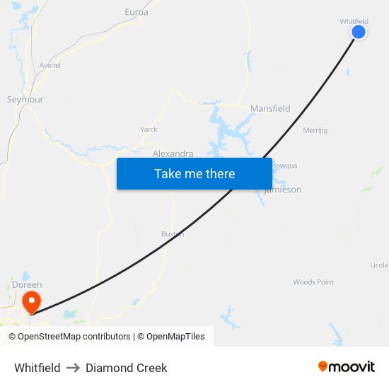 Whitfield to Diamond Creek map