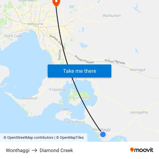 Wonthaggi to Diamond Creek map