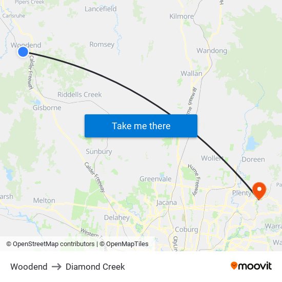 Woodend to Diamond Creek map