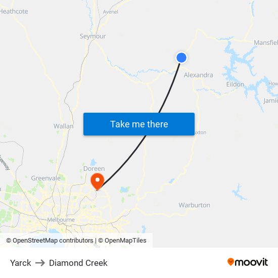 Yarck to Diamond Creek map