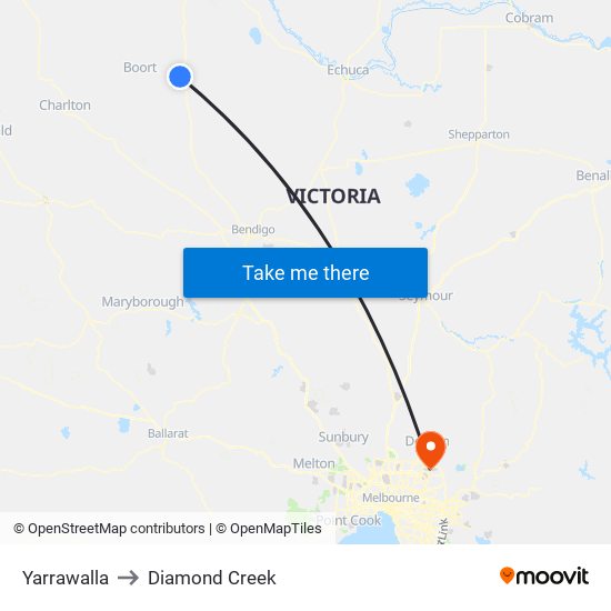 Yarrawalla to Diamond Creek map