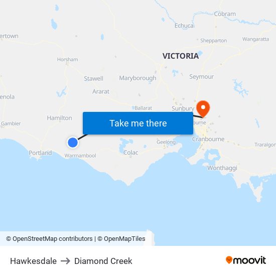 Hawkesdale to Diamond Creek map