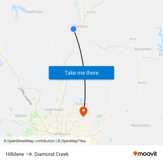 Hilldene to Diamond Creek map