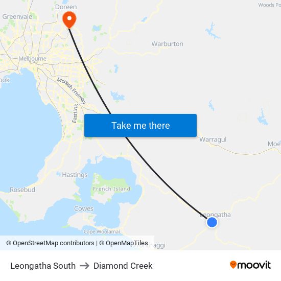 Leongatha South to Diamond Creek map