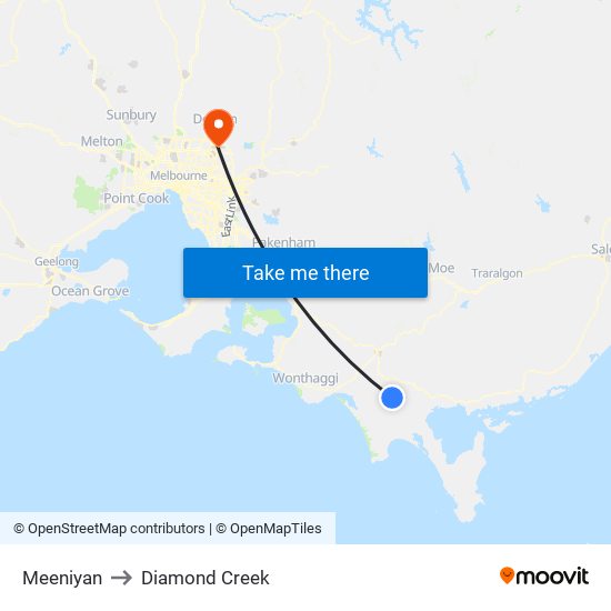 Meeniyan to Diamond Creek map