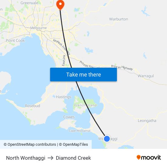 North Wonthaggi to Diamond Creek map