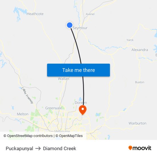 Puckapunyal to Diamond Creek map