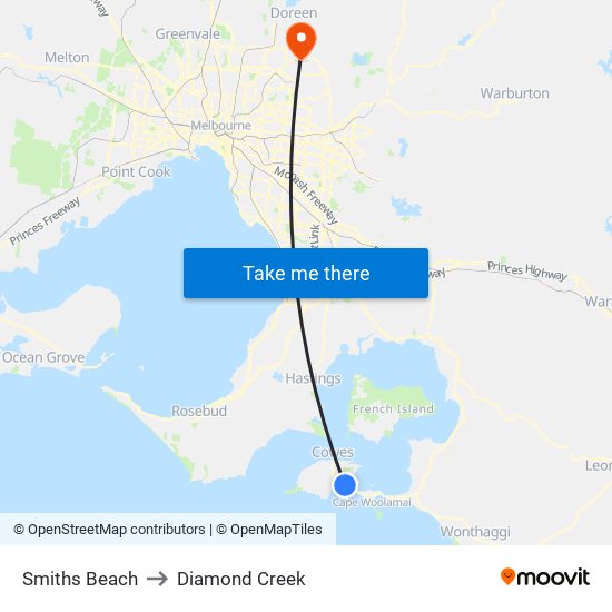 Smiths Beach to Diamond Creek map