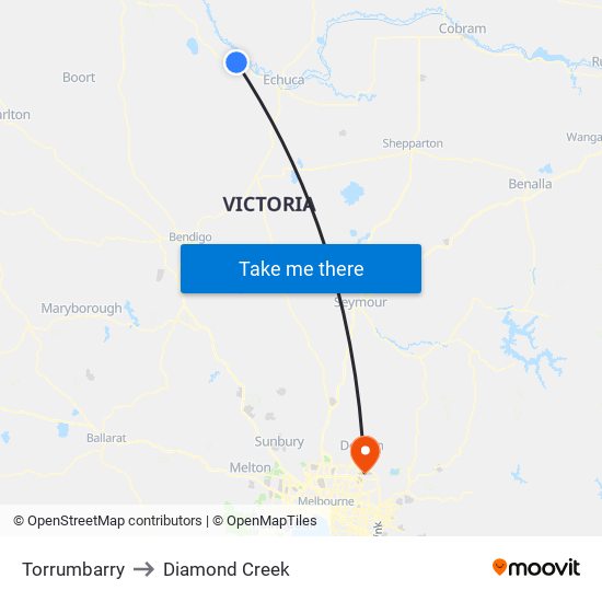 Torrumbarry to Diamond Creek map