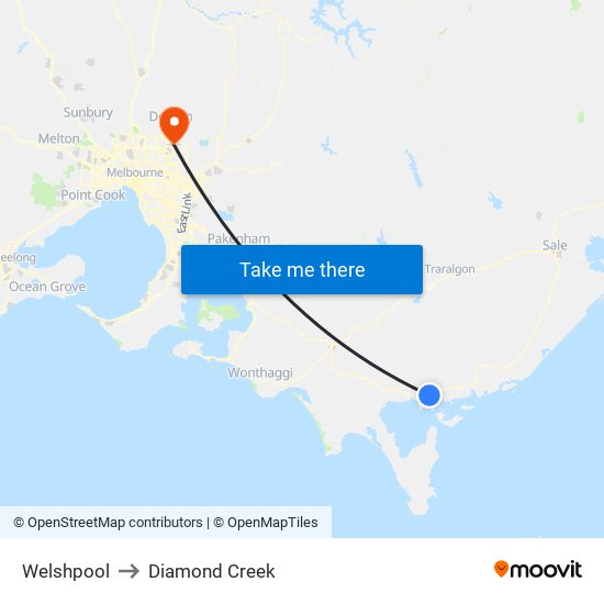 Welshpool to Diamond Creek map