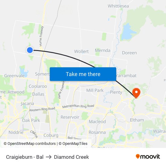 Craigieburn - Bal to Diamond Creek map