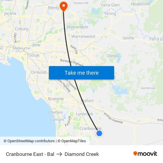 Cranbourne East - Bal to Diamond Creek map