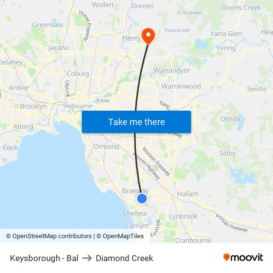 Keysborough - Bal to Diamond Creek map