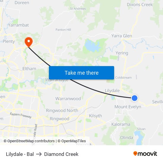 Lilydale - Bal to Diamond Creek map