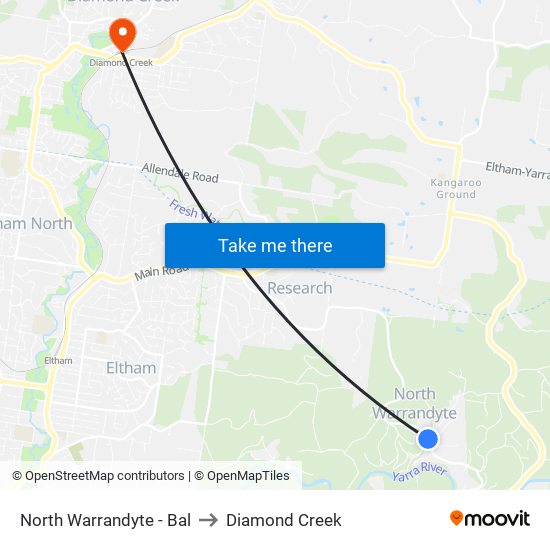 North Warrandyte - Bal to Diamond Creek map