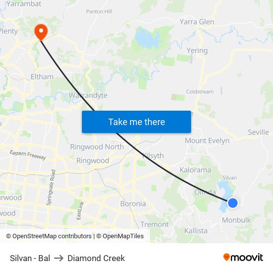 Silvan - Bal to Diamond Creek map