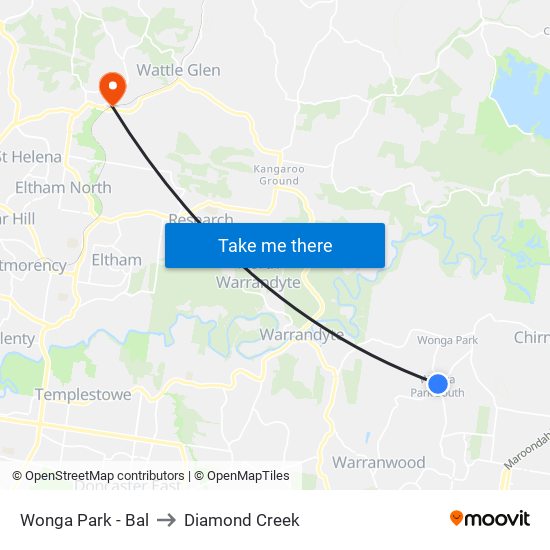 Wonga Park - Bal to Diamond Creek map