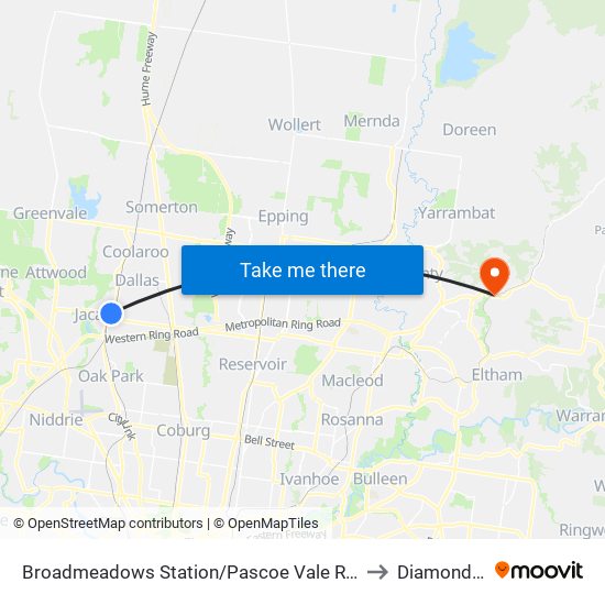 Broadmeadows Station/Pascoe Vale Rd (Broadmeadows) to Diamond Creek map