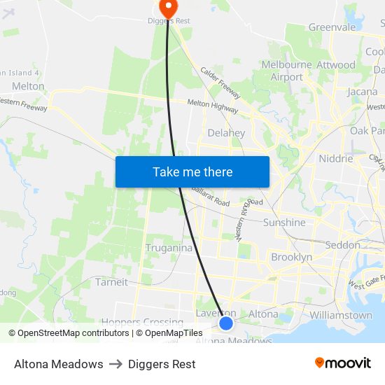 Altona Meadows to Diggers Rest map