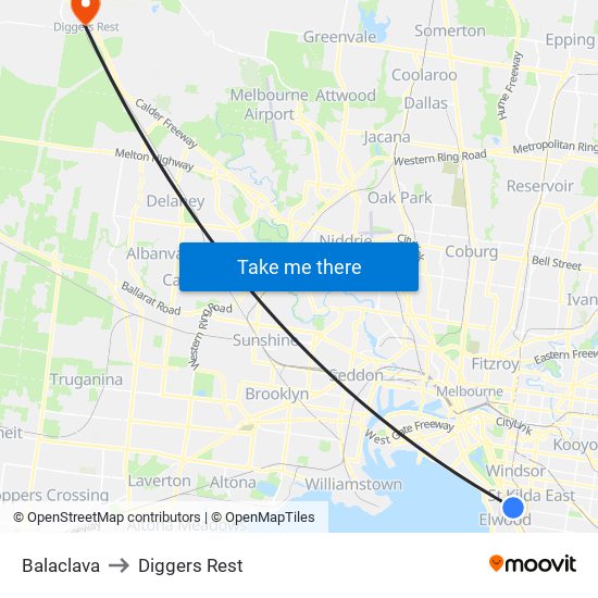 Balaclava to Diggers Rest map