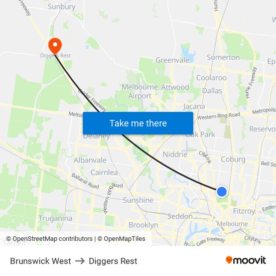 Brunswick West to Diggers Rest map