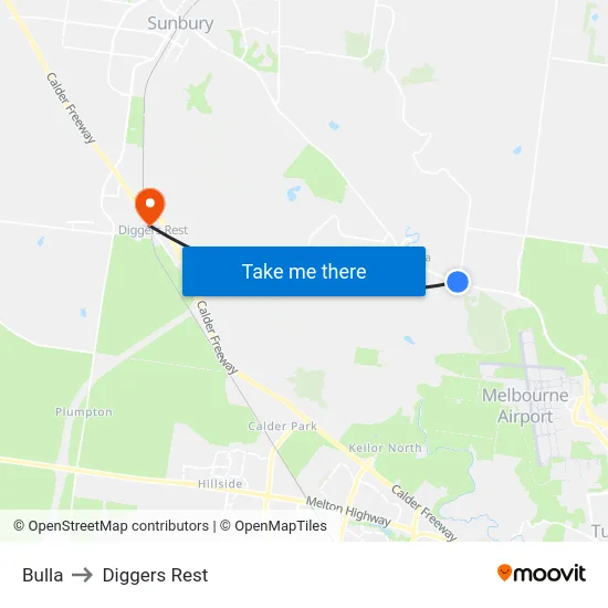 Bulla to Diggers Rest map